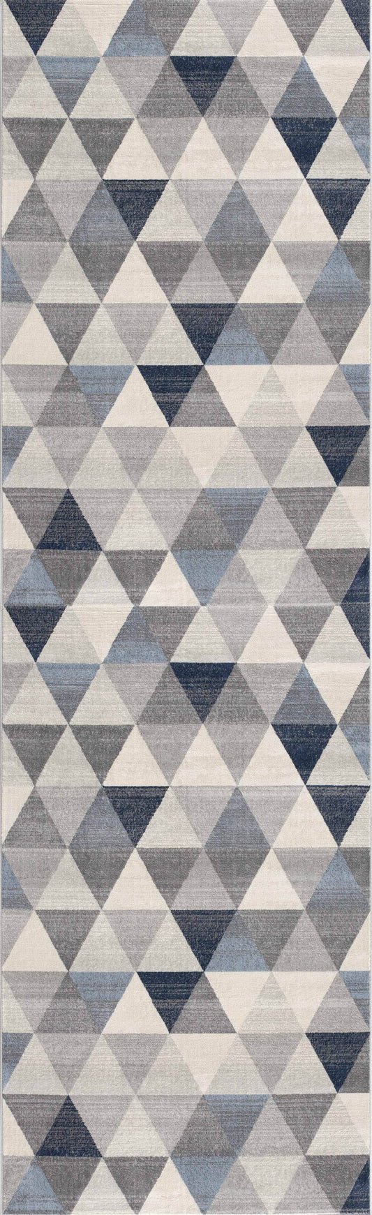 19' Runner Blue Beige And Gray Geometric Runner Rug - Loft&Timber