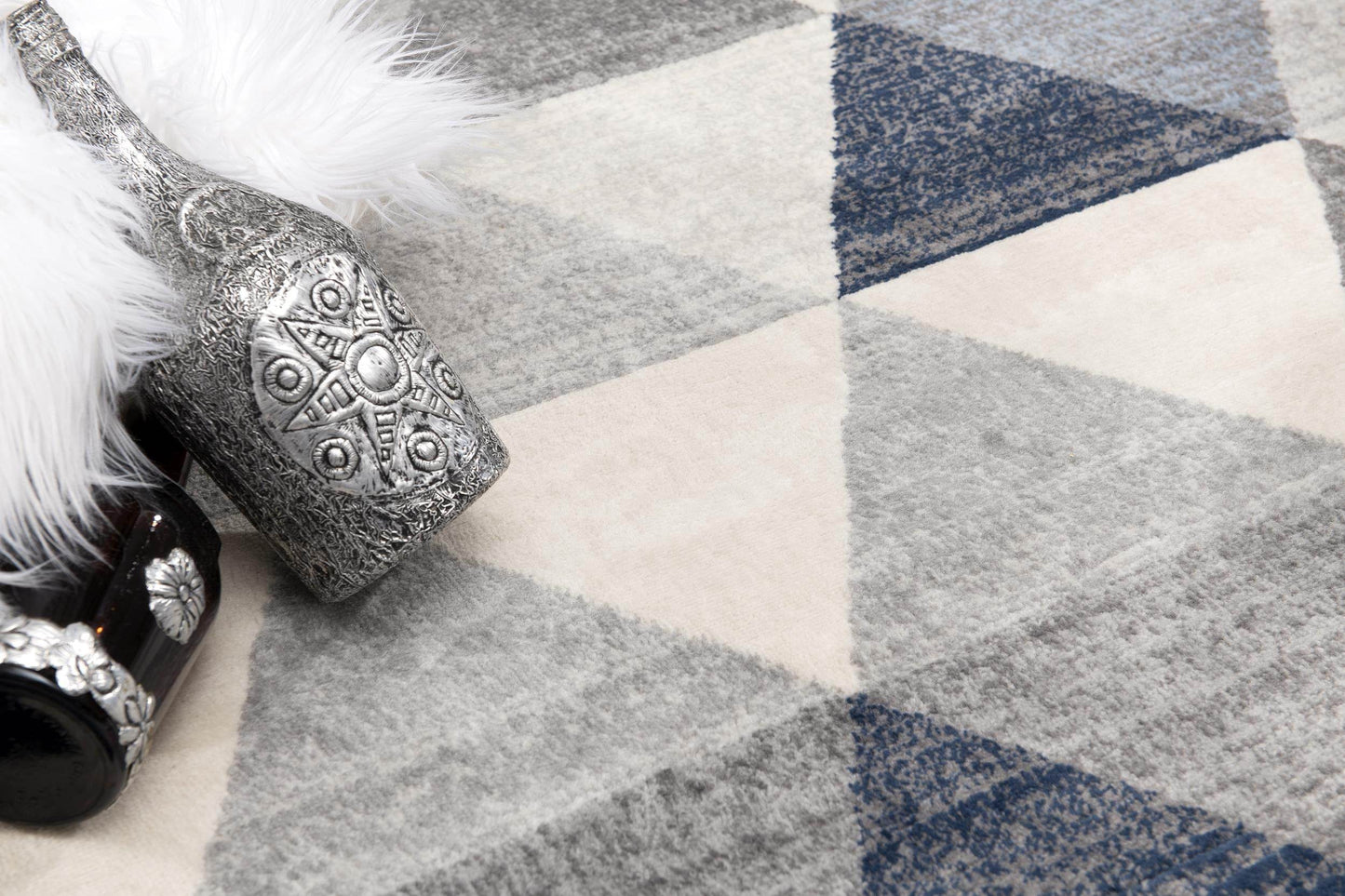 17' Runner Blue Beige And Gray Geometric Runner Rug - Loft&Timber