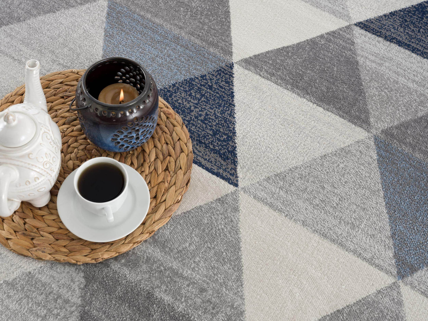 17' Runner Blue Beige And Gray Geometric Runner Rug - Loft&Timber