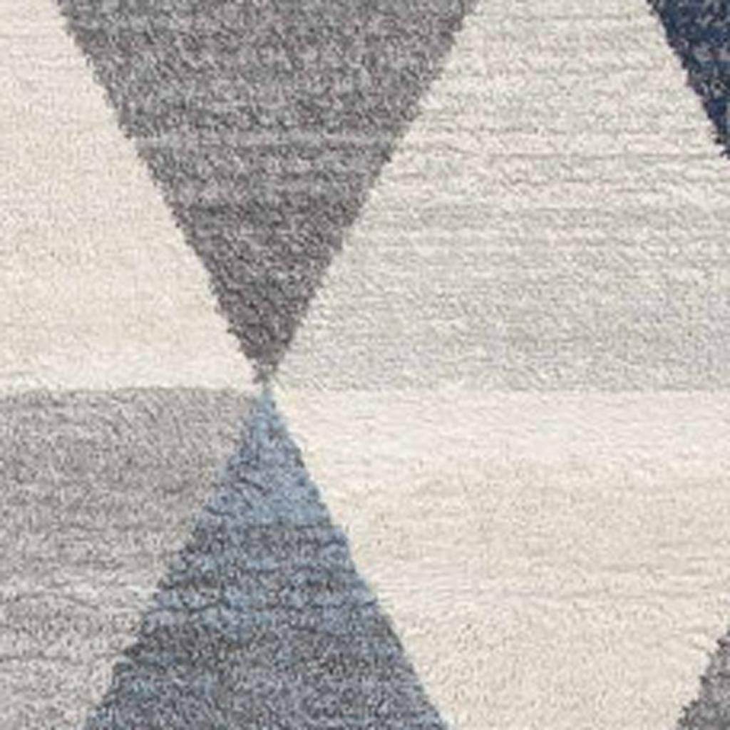 17' Runner Blue Beige And Gray Geometric Runner Rug - Loft&Timber
