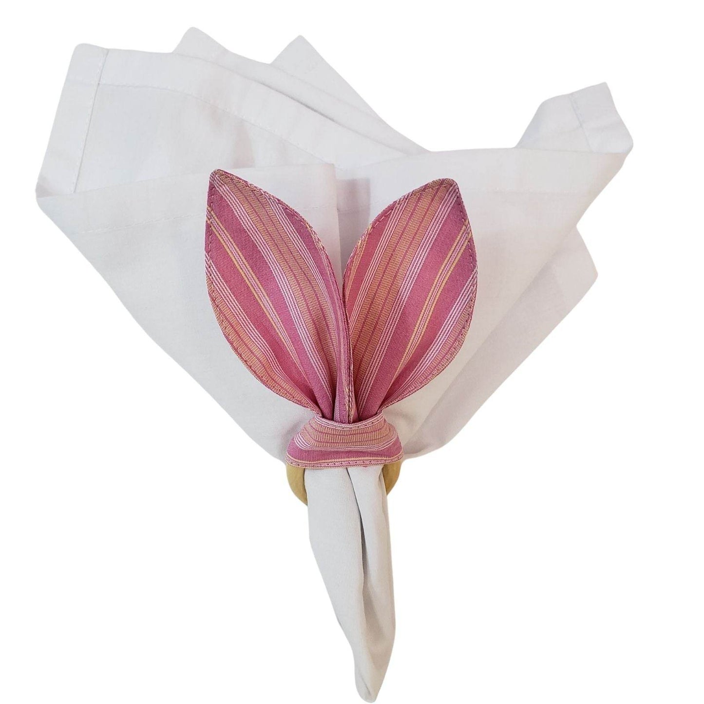 Maison Charlo | Easter Set of 4 Pink Stripe Bunny Ears Napkin Rings | Dining Table Decor - Loft&Timber