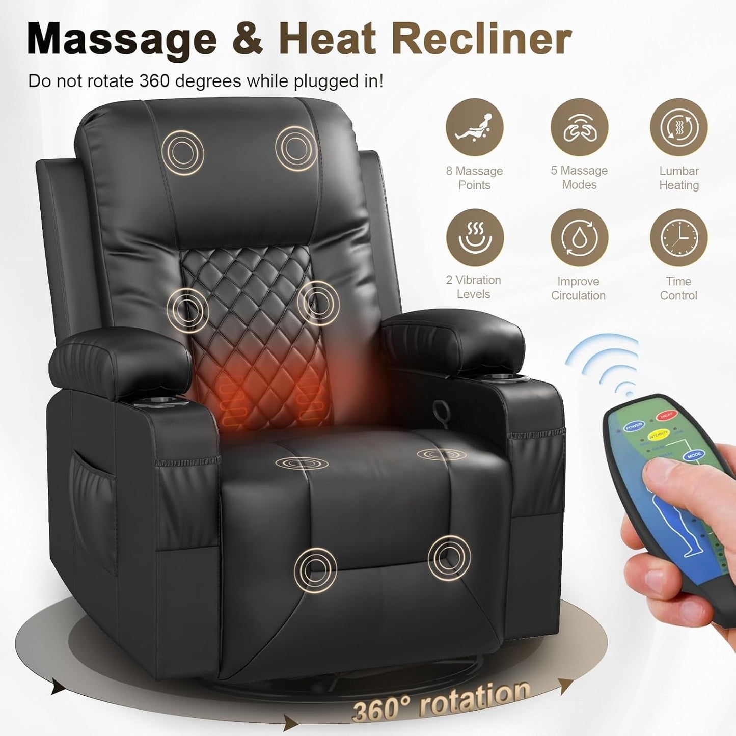 Living Room Furniture Set, Loveseat Recliner and 2PC Massage Recliner Chair, Luxury Reclining Sofa 3PC Set for Living Room (2+1+1)-2