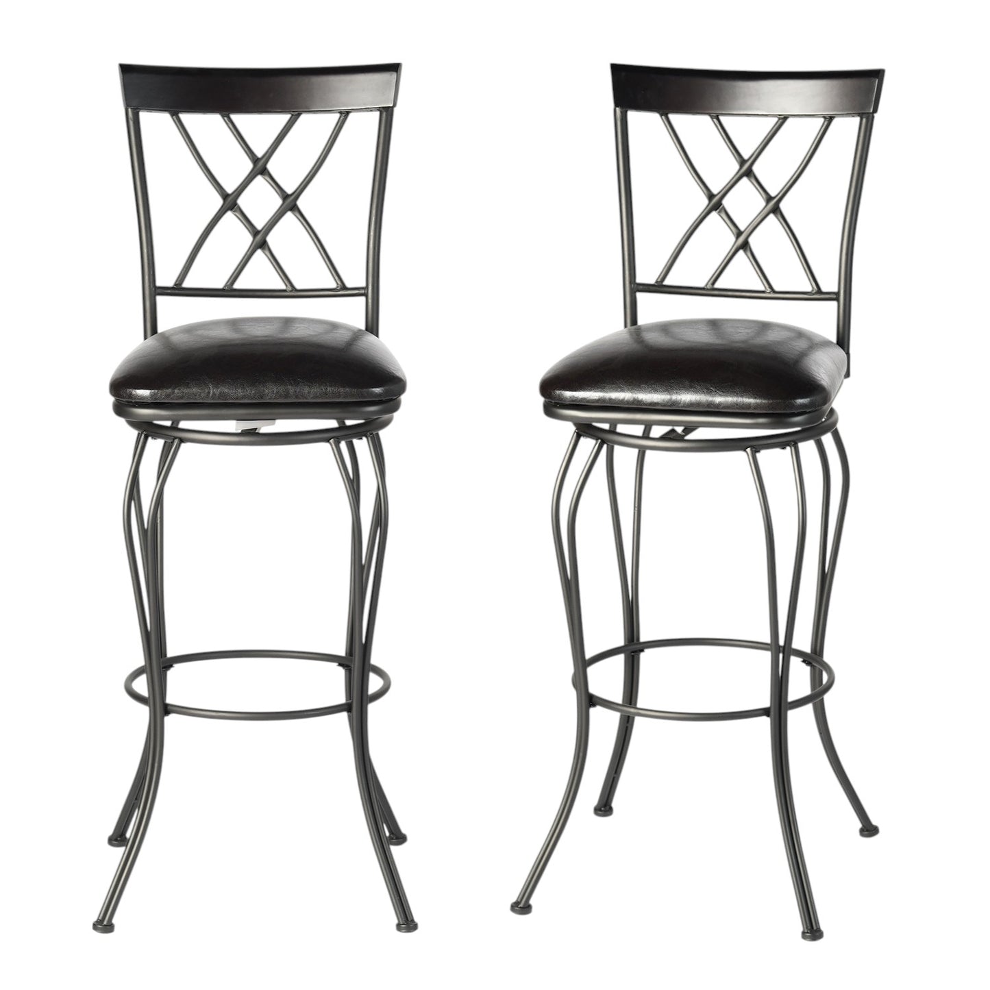 Set of Two 30" Black Faux Leather and Iron Bar Height Swivel Bar Chairs - Loft&Timber