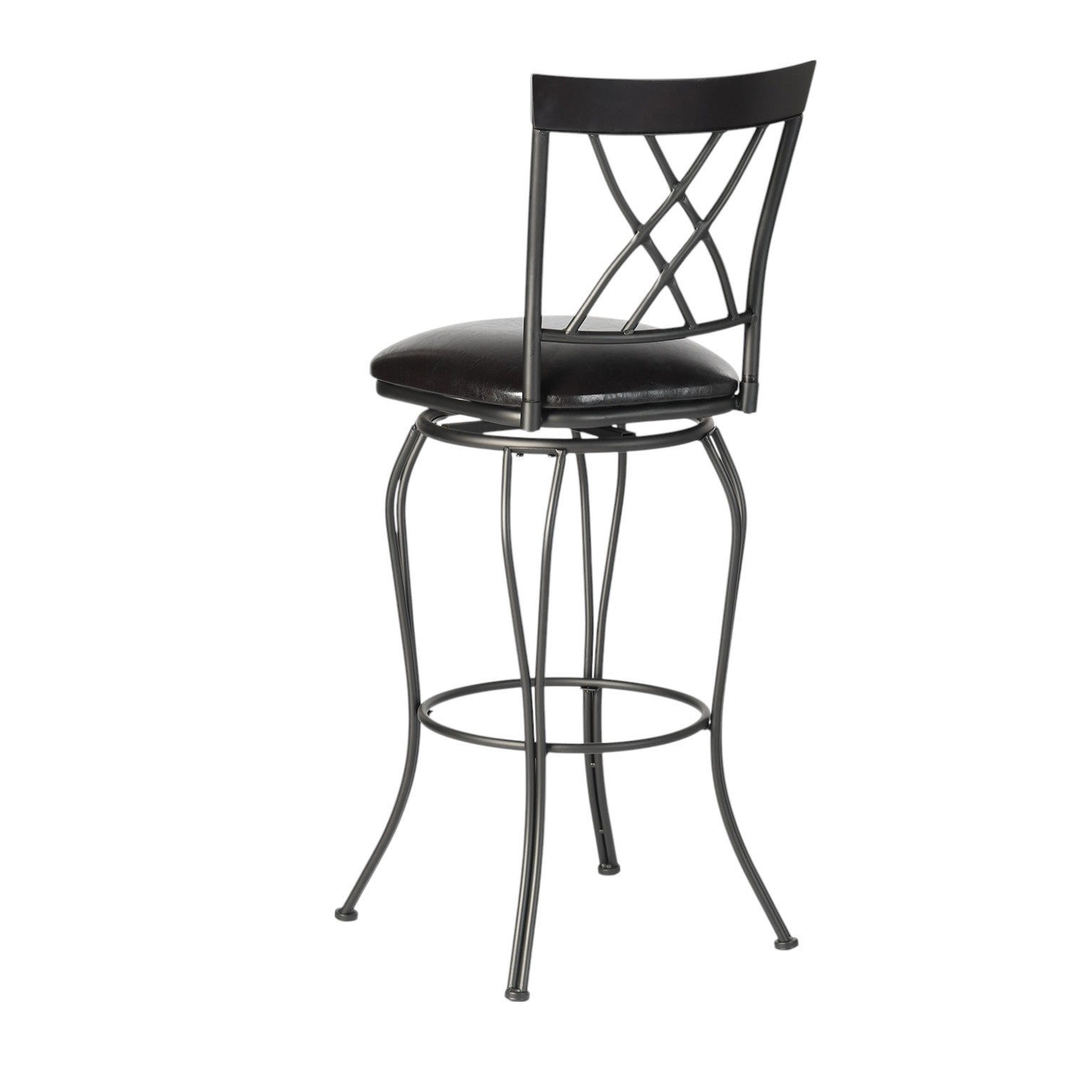 Set of Two 30" Black Faux Leather and Iron Bar Height Swivel Bar Chairs - Loft&Timber