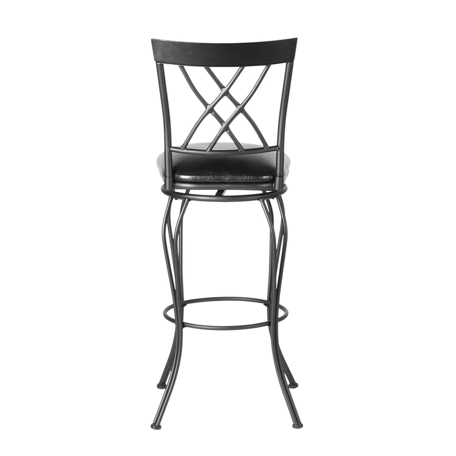 Set of Two 30" Black Faux Leather and Iron Bar Height Swivel Bar Chairs - Loft&Timber