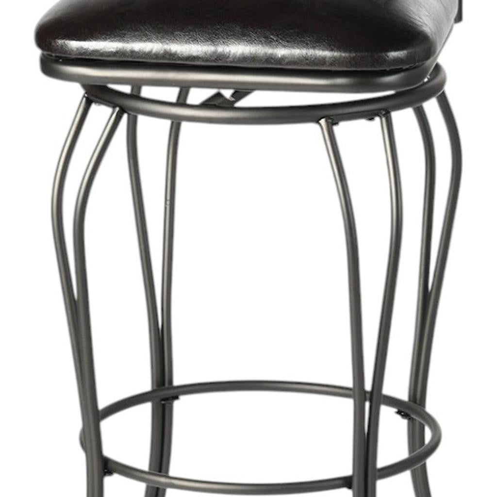 Set of Two 30" Black Faux Leather and Iron Bar Height Swivel Bar Chairs - Loft&Timber