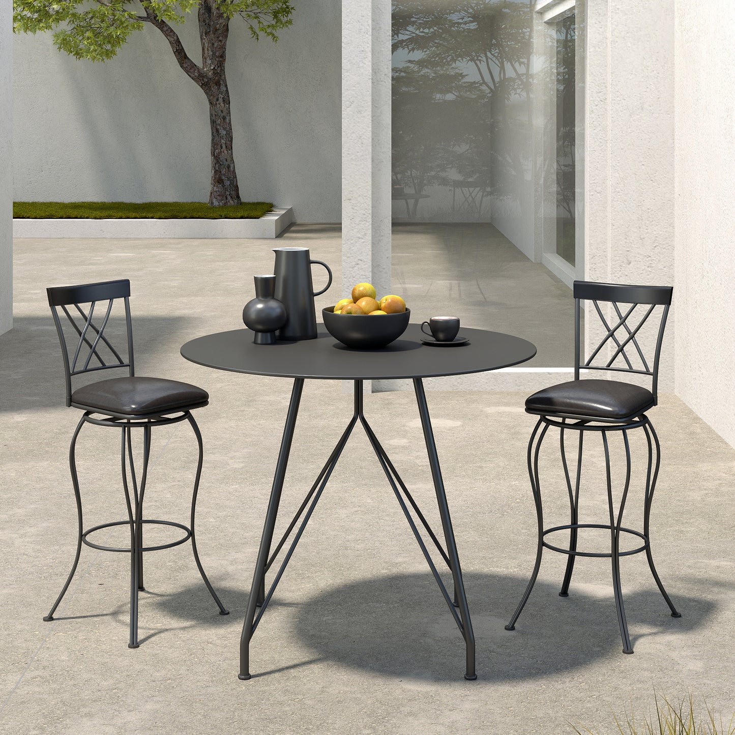Set of Two 30" Black Faux Leather and Iron Bar Height Swivel Bar Chairs - Loft&Timber