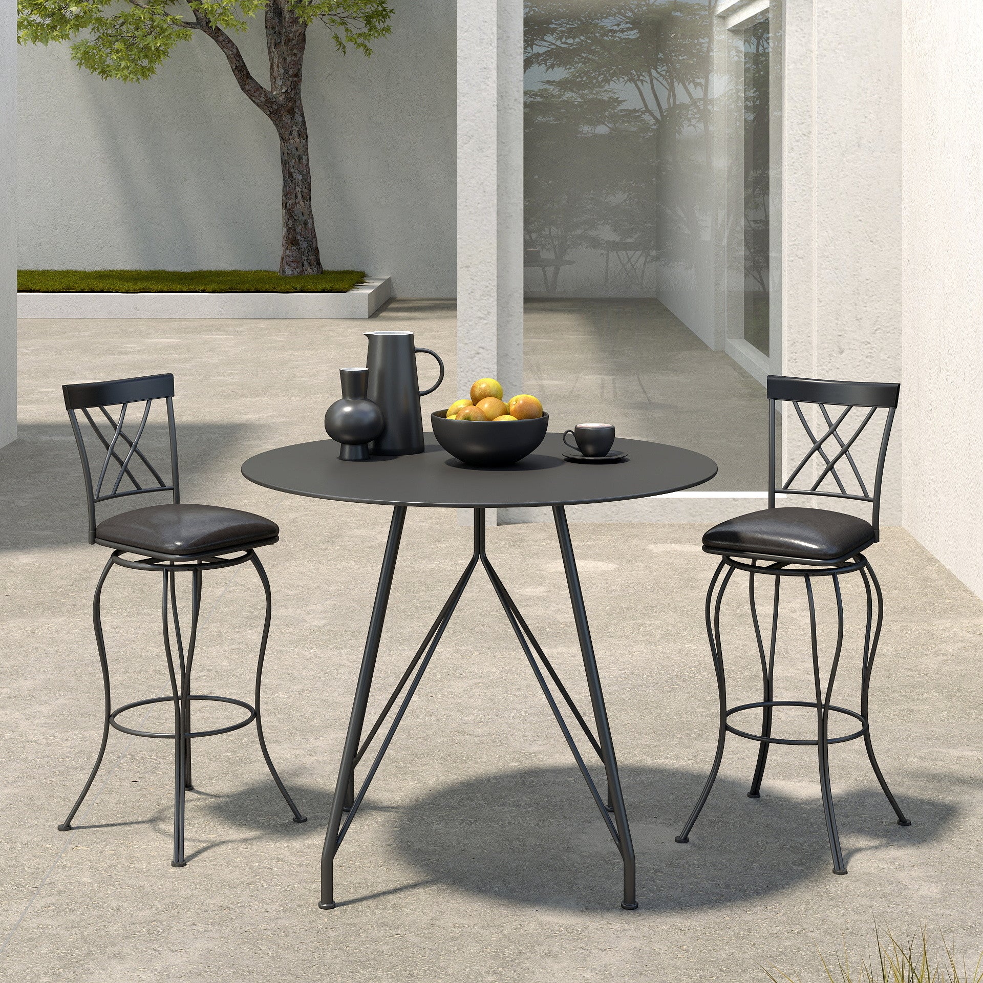 Set of Two 30" Black Faux Leather and Iron Bar Height Swivel Bar Chairs - Loft&Timber