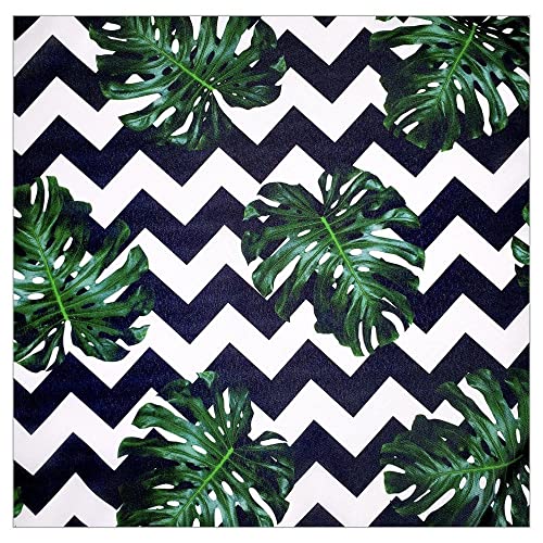 Charlo's Set of 4 Leaf Tropical Monstera Green Chevron Cloth Napkins 16" by 16" - Loft&Timber