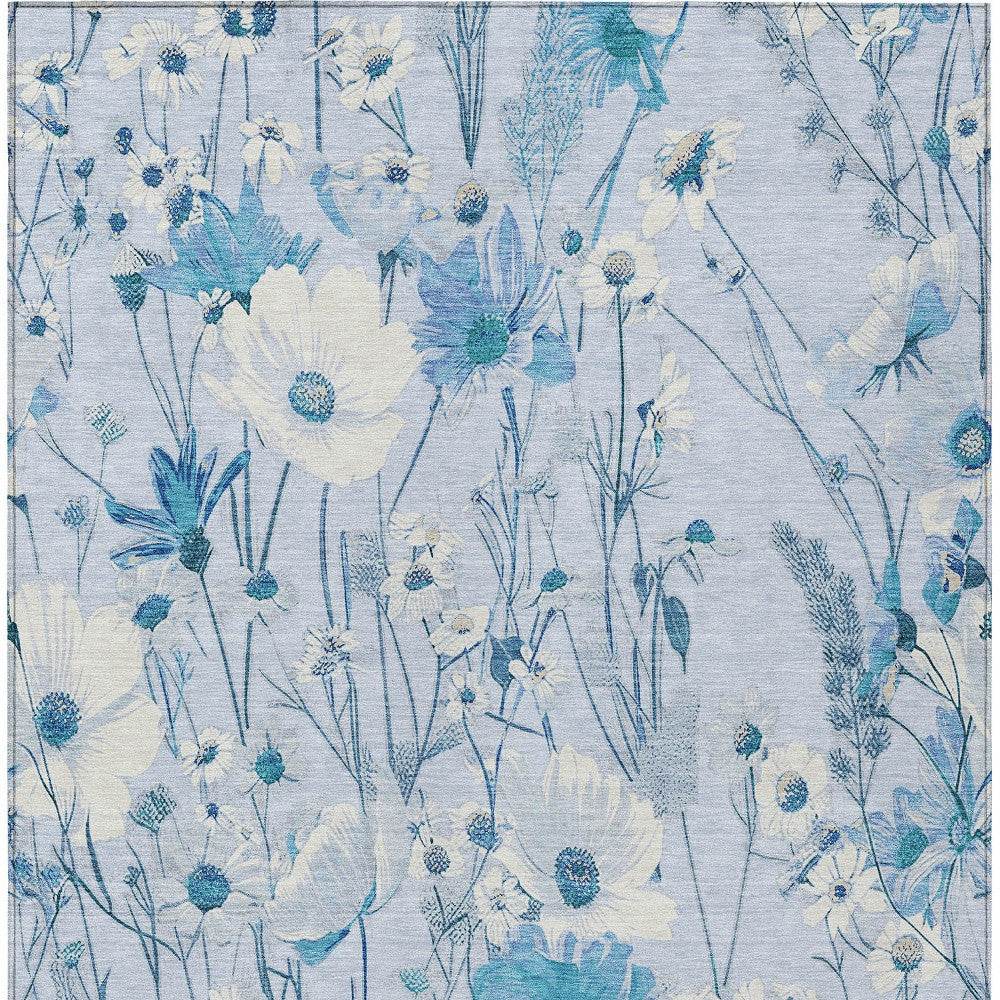 5' X 8' Sky Blue And Denim Blue Floral Washable Indoor Outdoor Area Rug - Loft&Timber