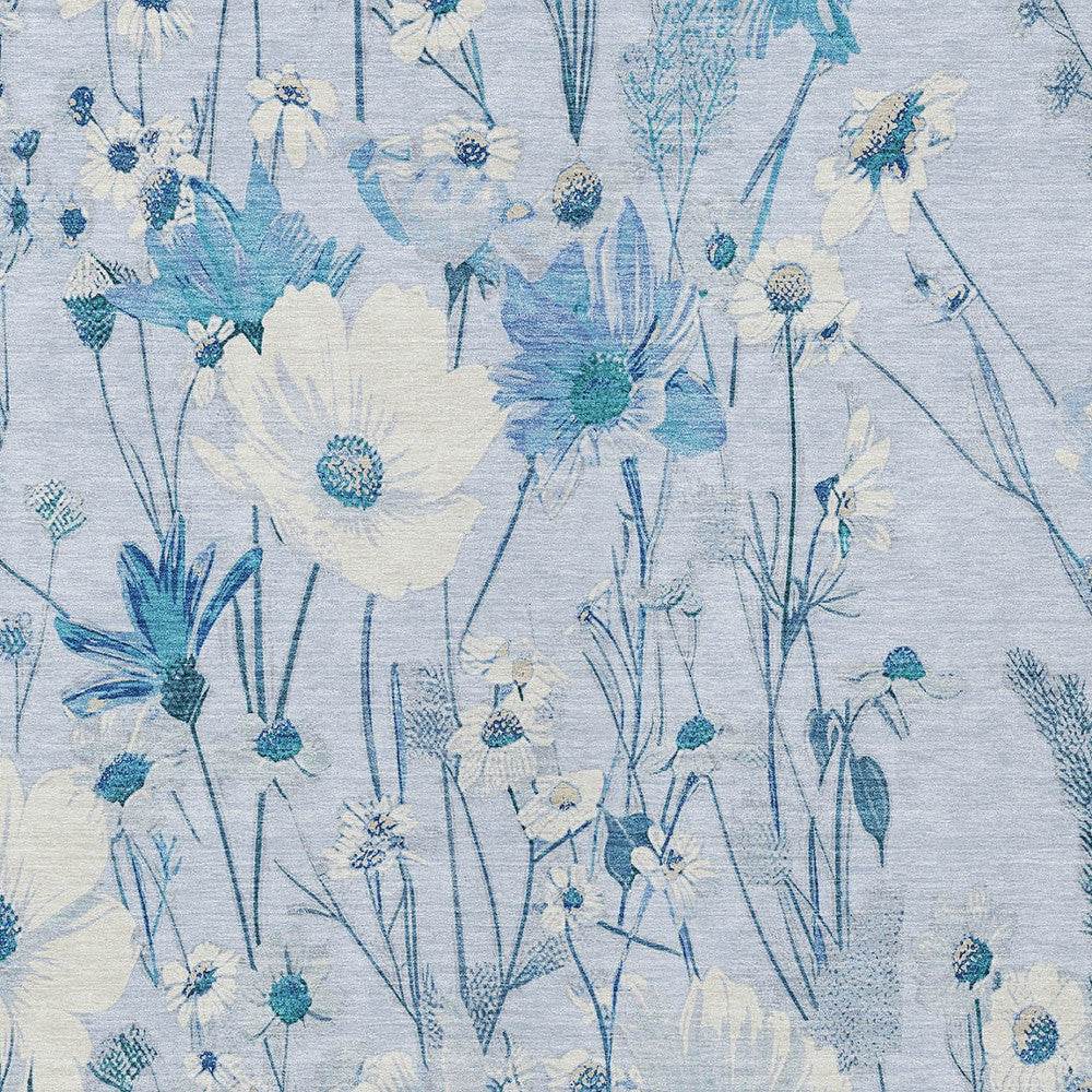 5' X 8' Sky Blue And Denim Blue Floral Washable Indoor Outdoor Area Rug - Loft&Timber