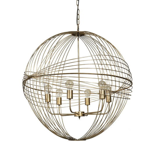 Gold Caged Six Light Metal and Glass Dimmable Chandelier With Gold Shades - Loft&Timber