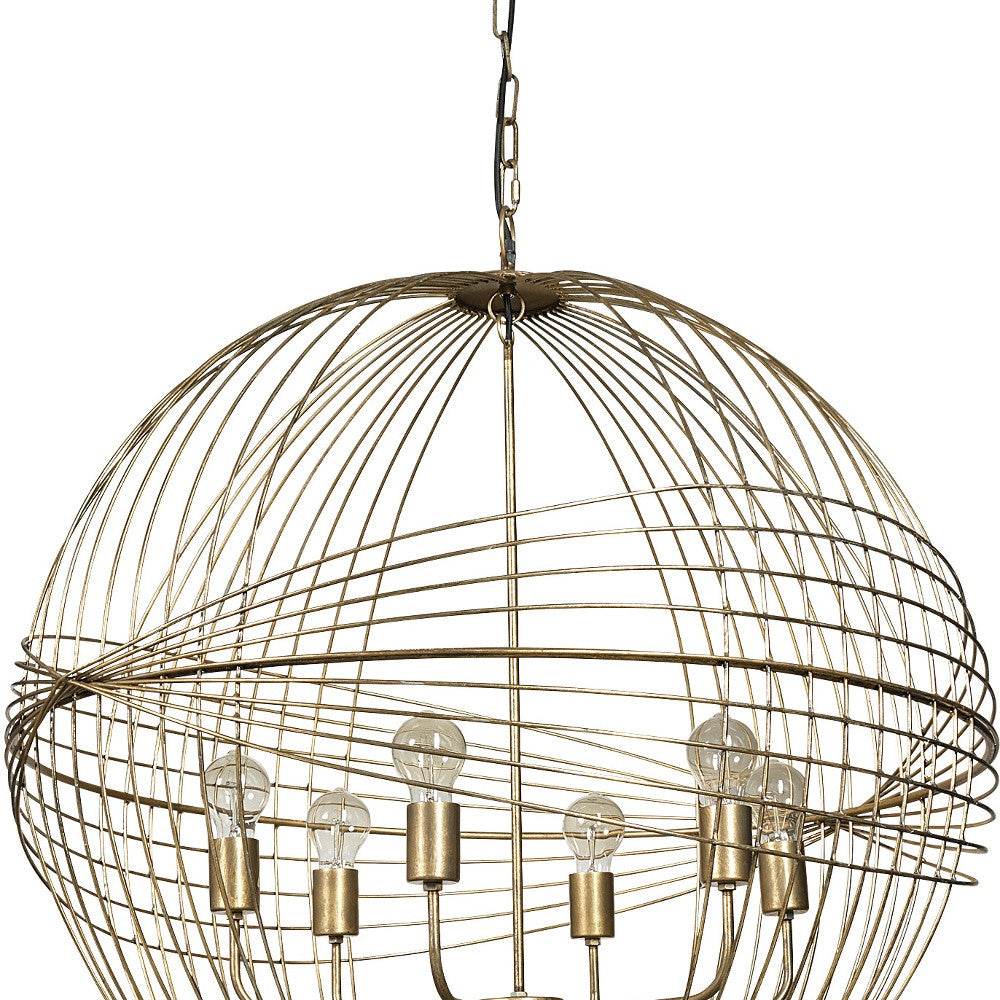 Gold Caged Six Light Metal and Glass Dimmable Chandelier With Gold Shades - Loft&Timber