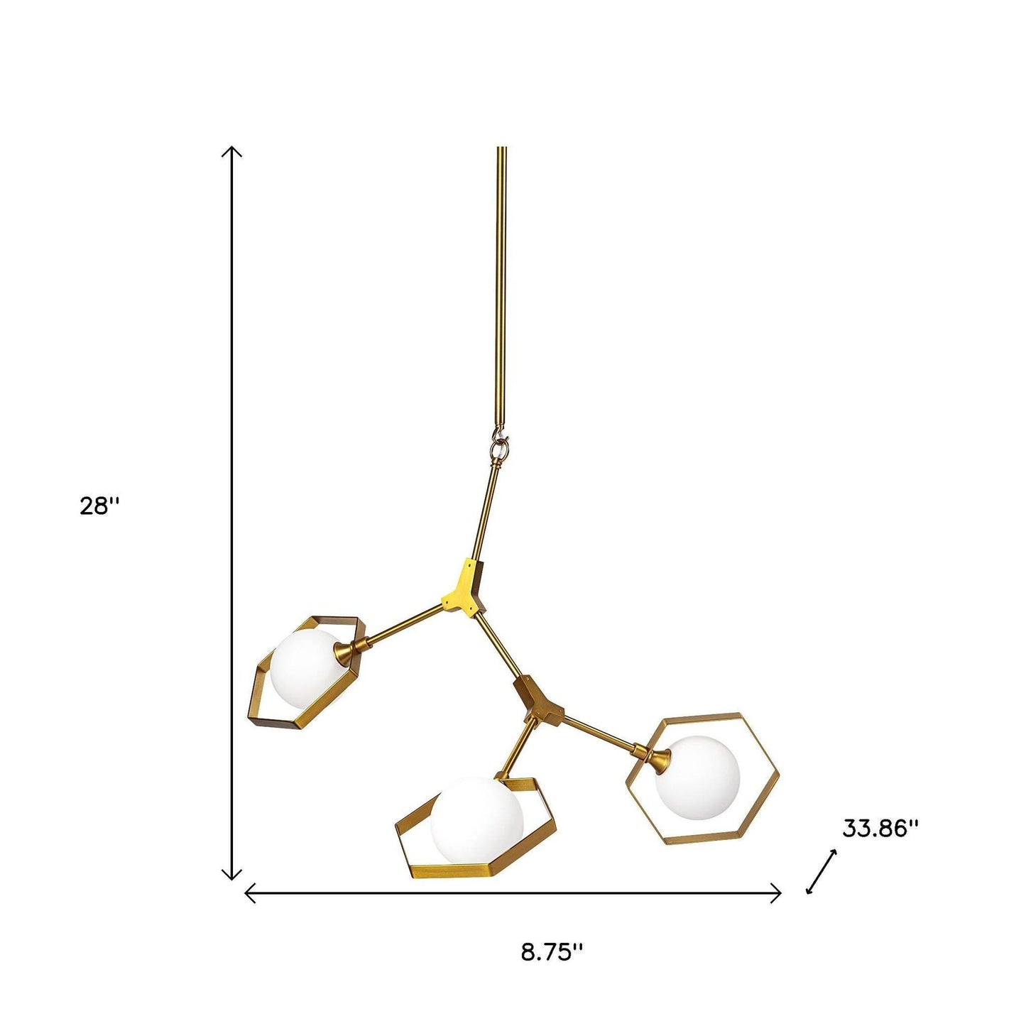 Brass Unique Statement Three Light Metal and Glass Dimmable Chandelier With White Shades - Loft&Timber