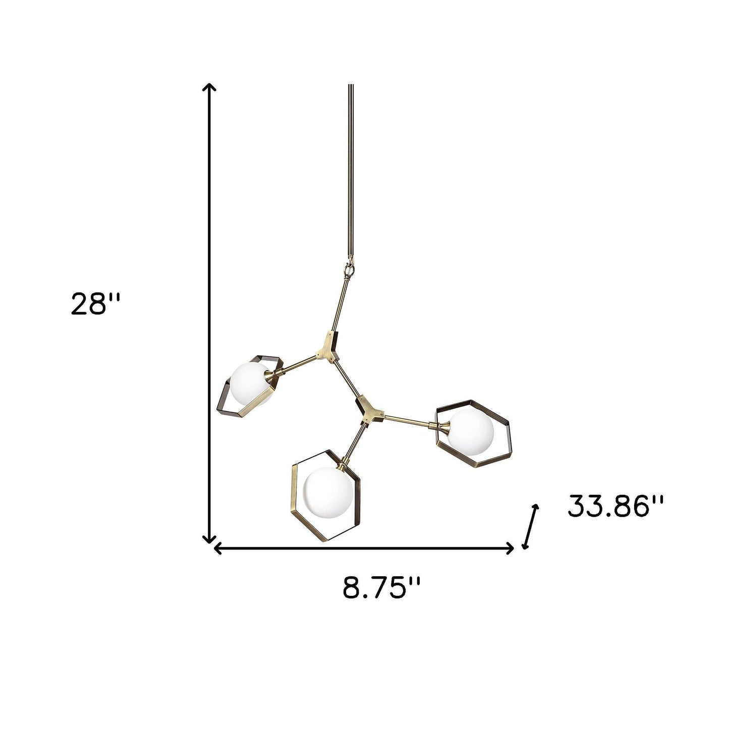 Champagne Unique Statement Three Light Metal and Glass Dimmable Chandelier With White Shades - Loft&Timber