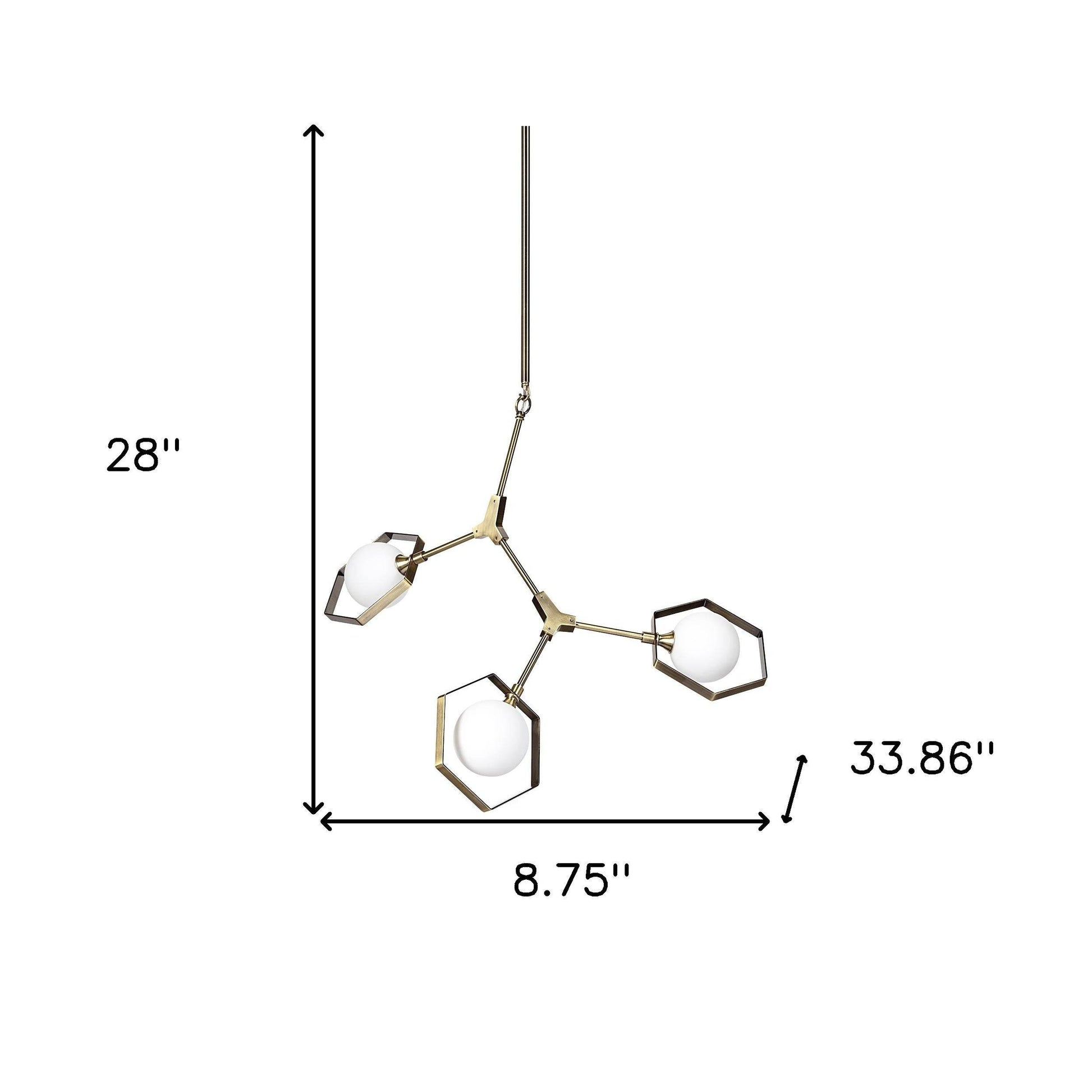 Champagne Unique Statement Three Light Metal and Glass Dimmable Chandelier With White Shades - Loft&Timber