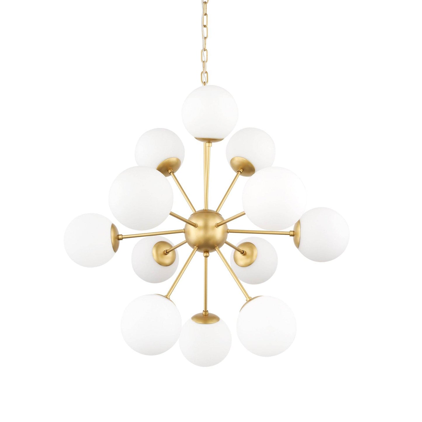 Gold Sputnik Eleven Light Frosted Metal and Glass Dimmable Chandelier With White Shades - Loft&Timber