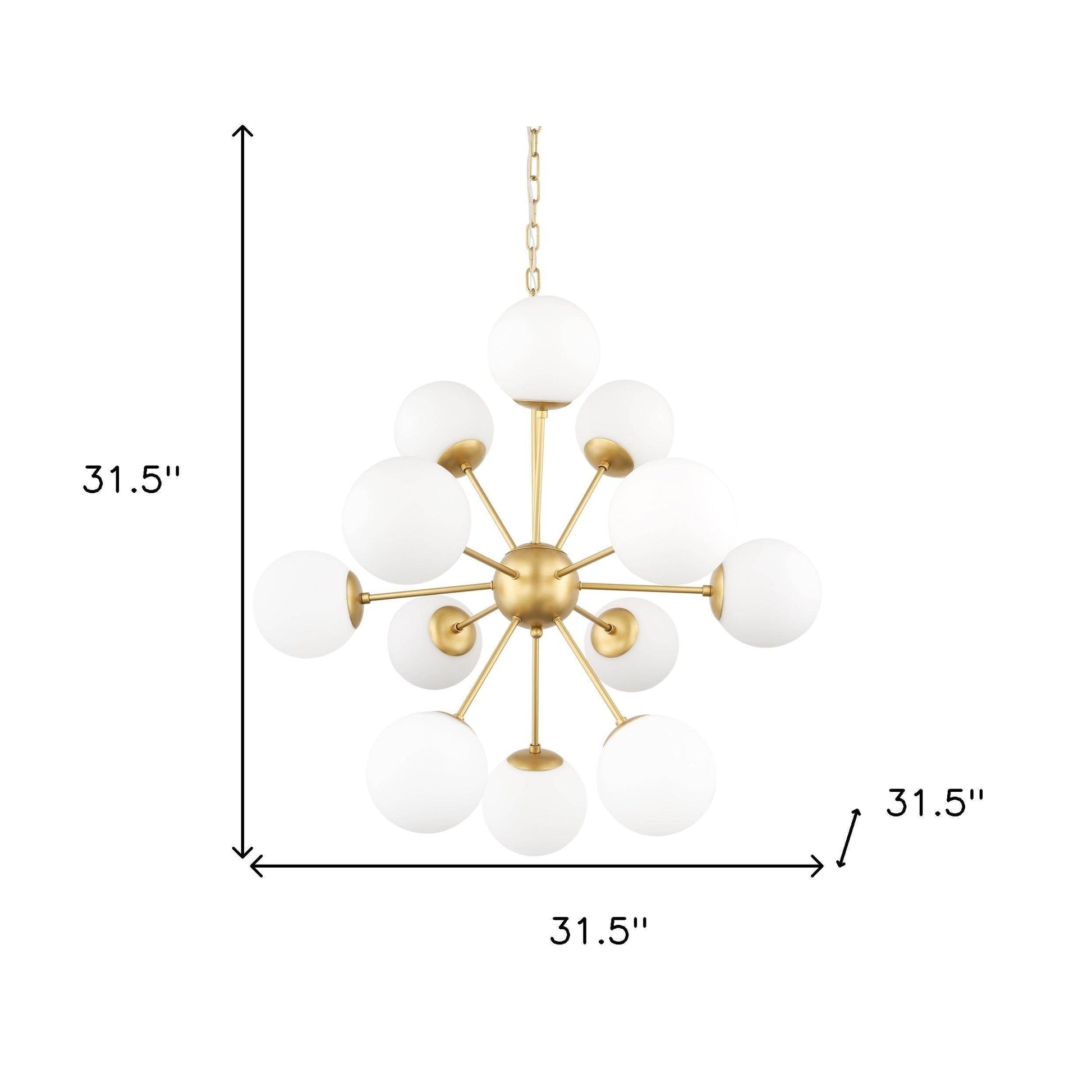 Gold Sputnik Eleven Light Frosted Metal and Glass Dimmable Chandelier With White Shades - Loft&Timber