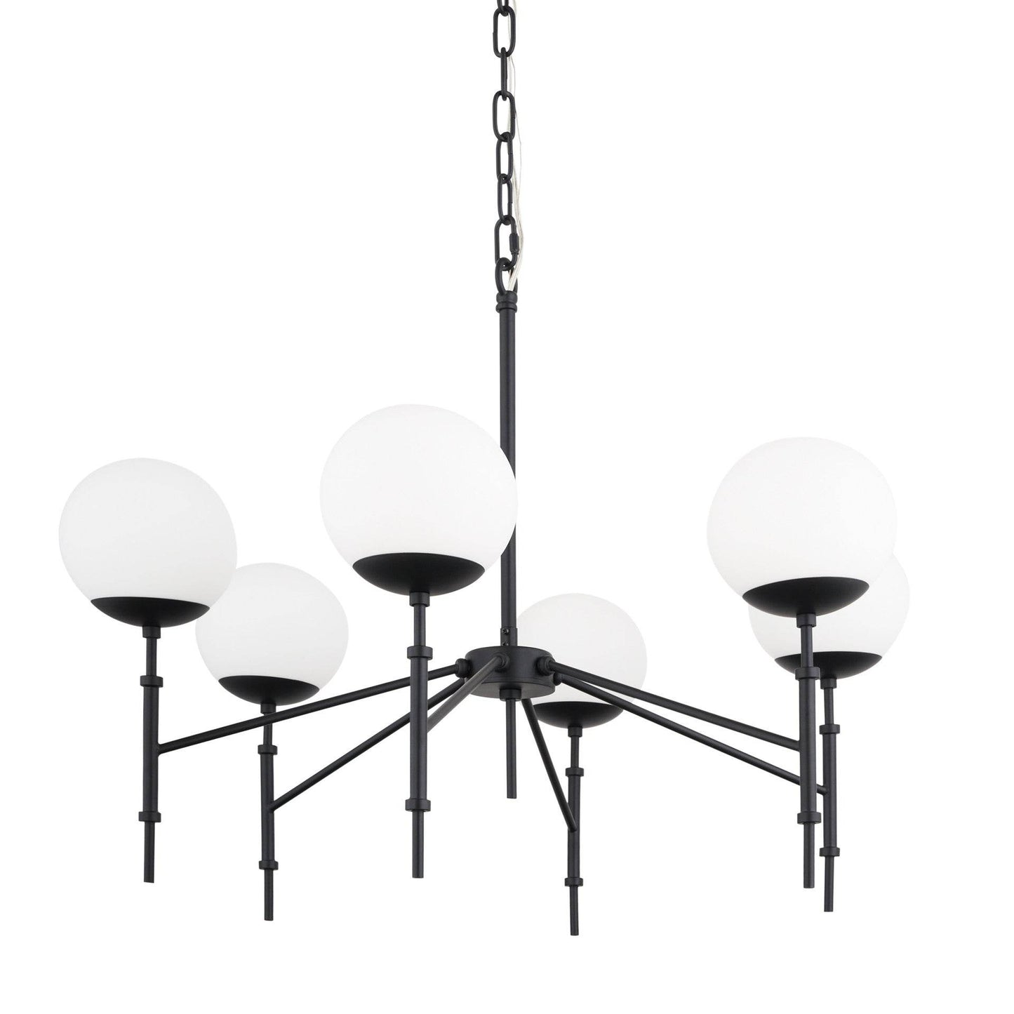 Black Sputnik Six Light Frosted Metal and Glass Dimmable Chandelier With White Shades - Loft&Timber