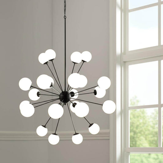 Black Eleven Light Frosted Metal and Glass Dimmable Chandelier With White Shades - Loft&Timber