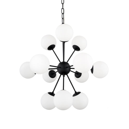 Black Sputnik Multi Light Frosted Metal and Glass Dimmable Chandelier With White Shades - Loft&Timber