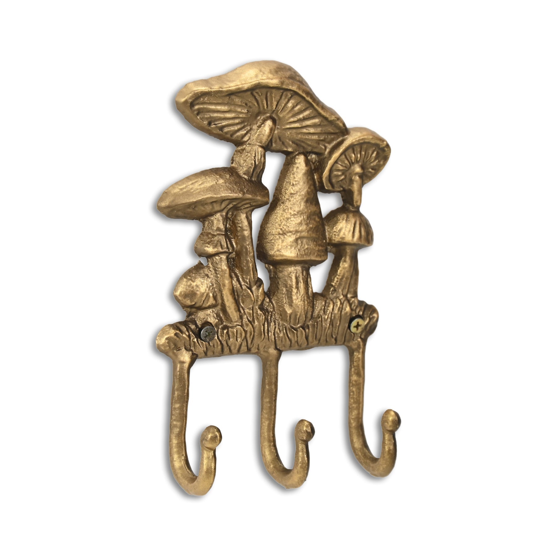 5" Antiqued Gold Cast Iron Mushroom Three Hook Wall Mount Coat Rack-2