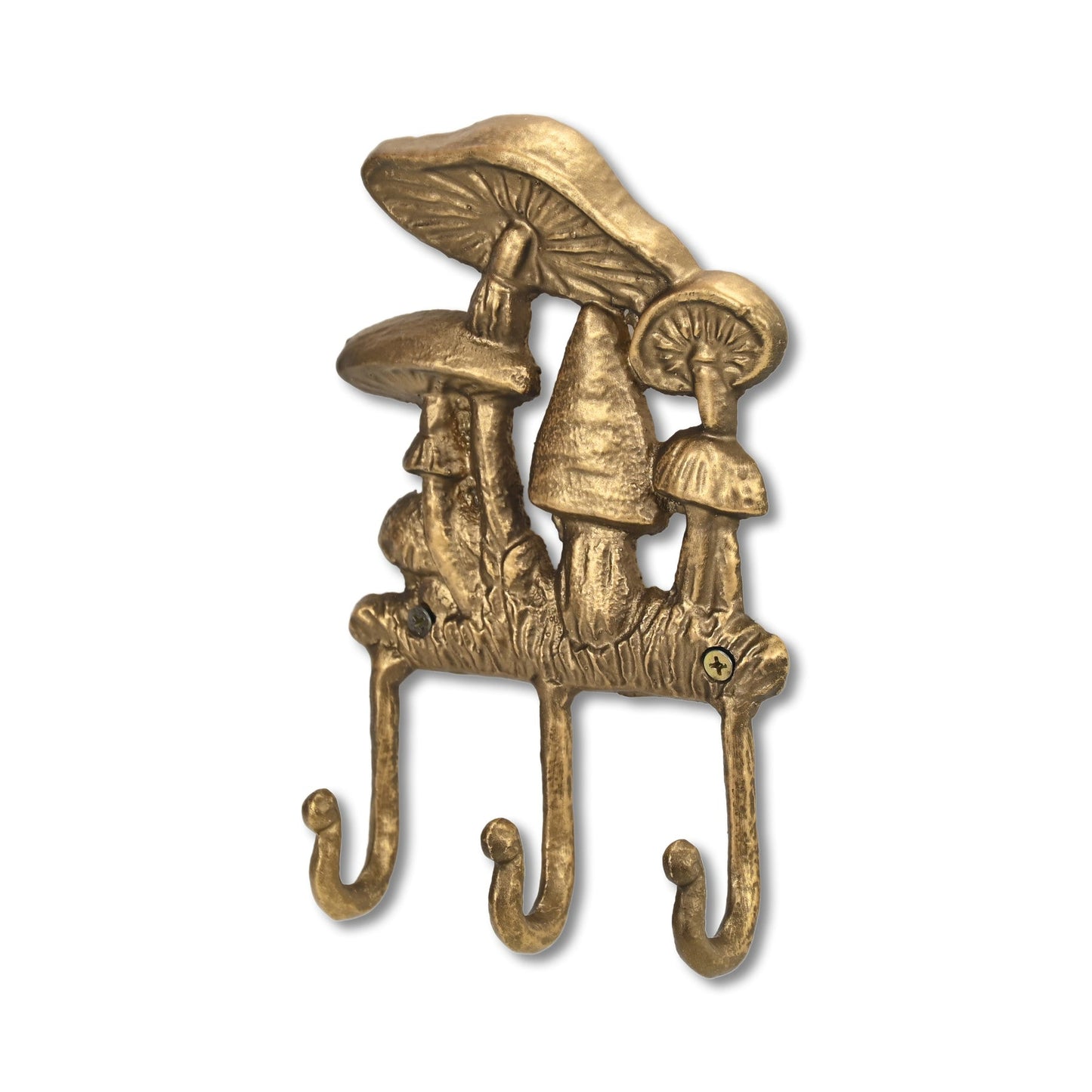 5" Antiqued Gold Cast Iron Mushroom Three Hook Wall Mount Coat Rack-3