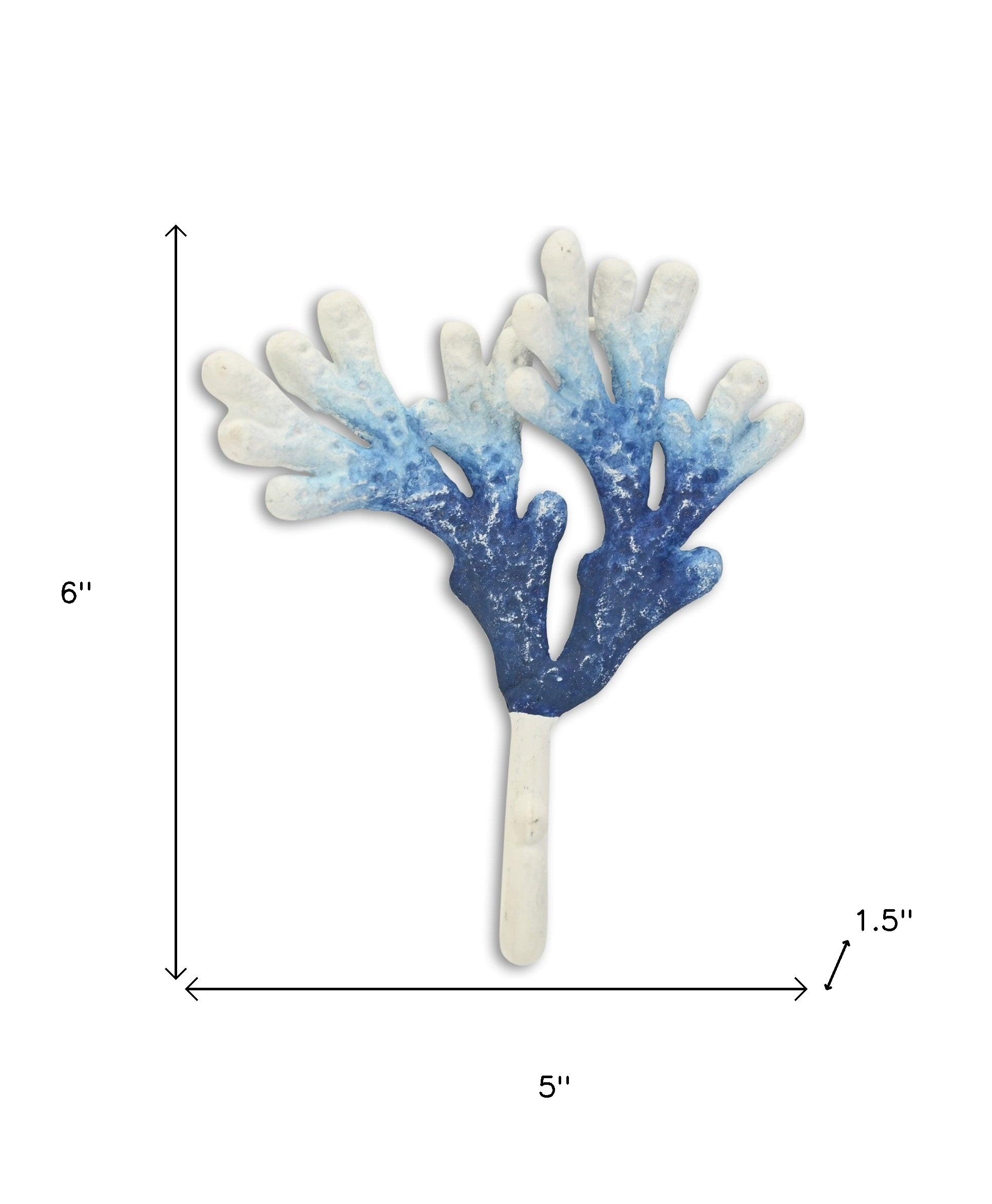 5" Blue And White Cast Iron Coral Wall Hook-6