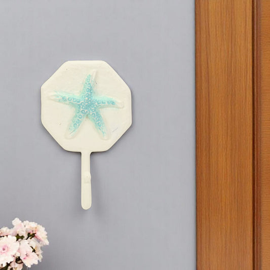 4" Aqua And Cream Cast Iron Starfish Wall Hook-0