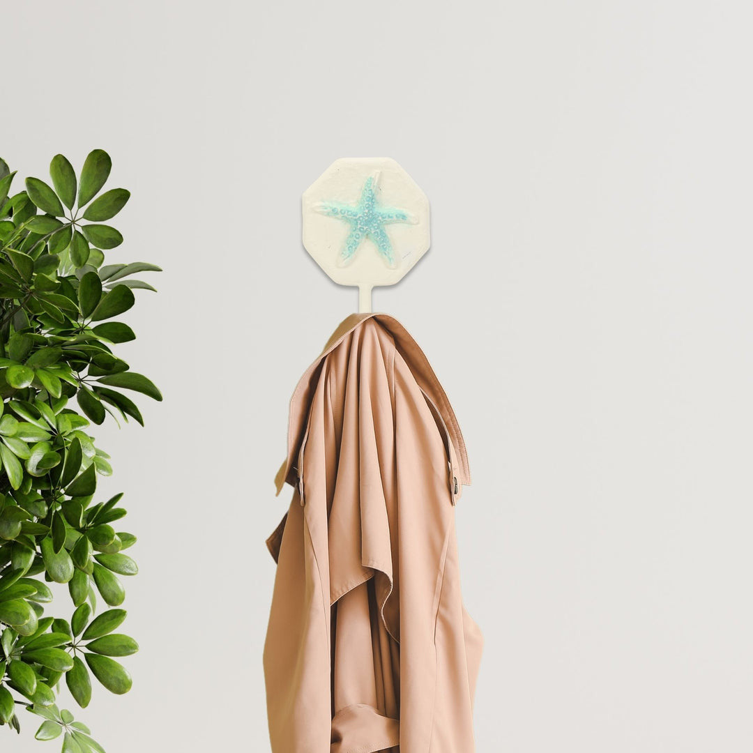 4" Aqua And Cream Cast Iron Starfish Wall Hook-5