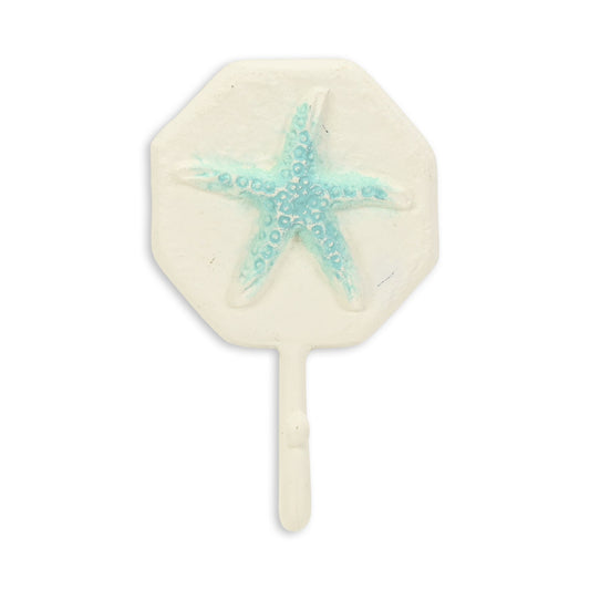 4" Aqua And Cream Cast Iron Starfish Wall Hook-1