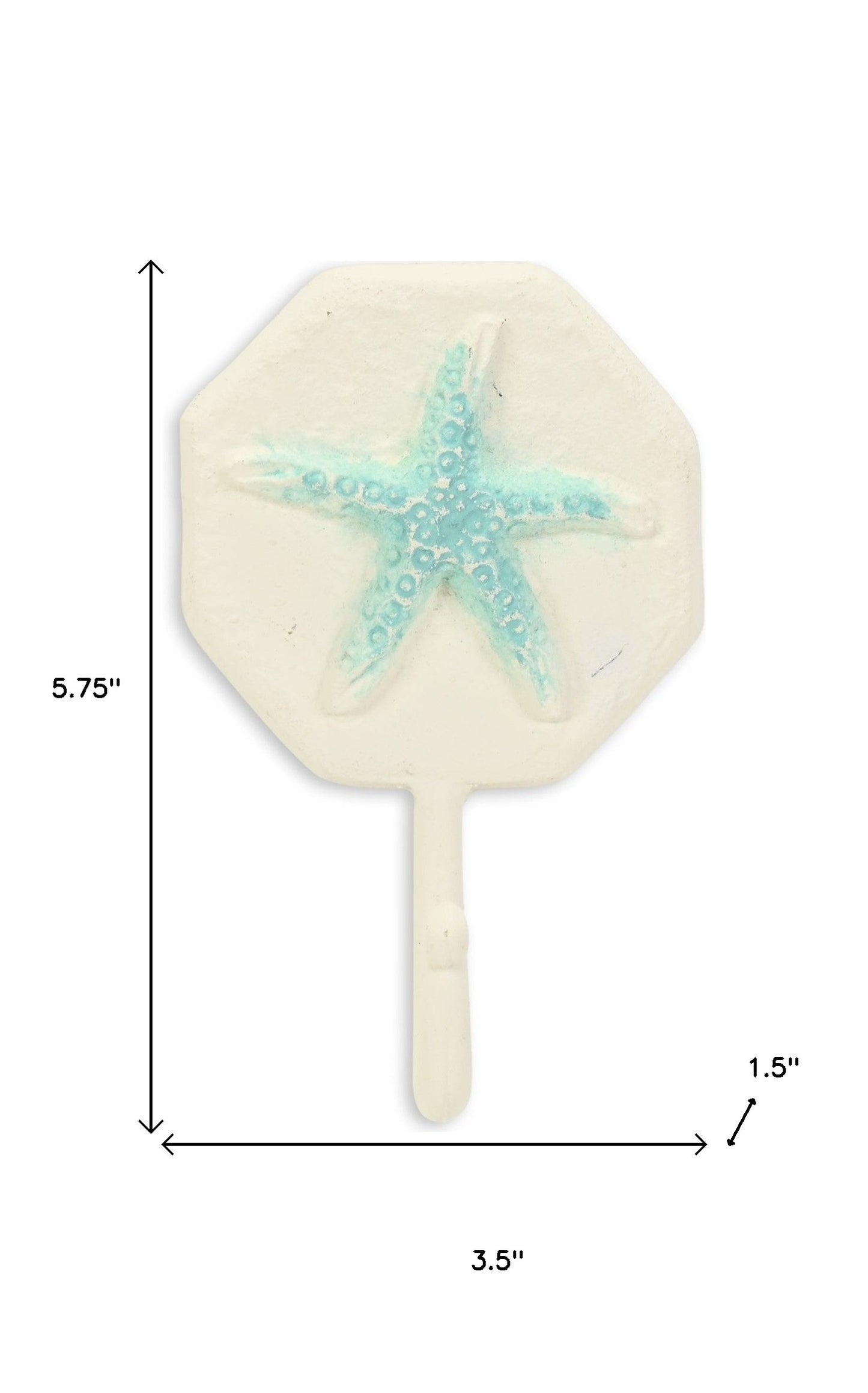4" Aqua And Cream Cast Iron Starfish Wall Hook-7