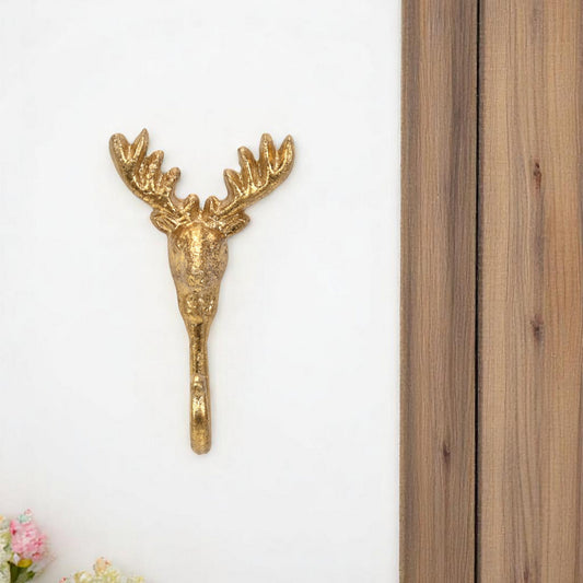 3" Gold Cast Iron Deer Stag Wall Hook-0