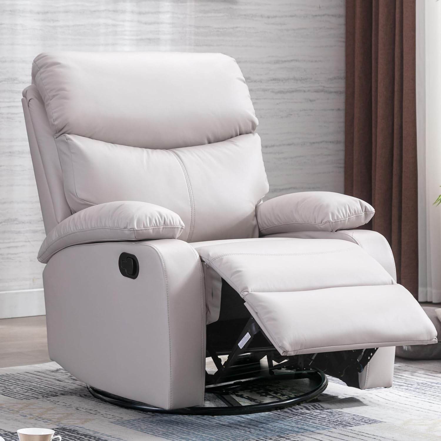 Swivel Rocker Recliner Chair for Adults, Rocking Recliner Chair, Rocker Recliners for Small Spaces, Manual Recliner Lazyboy Single Sofa for Living Room, Nursery, RV, Beige - Loft&Timber