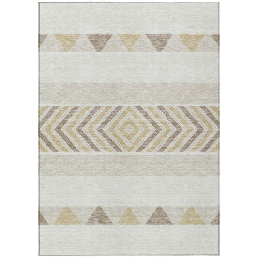 8' X 10' Ivory Beige And Taupe Southwestern Washable Indoor Outdoor Area Rug - Loft&Timber