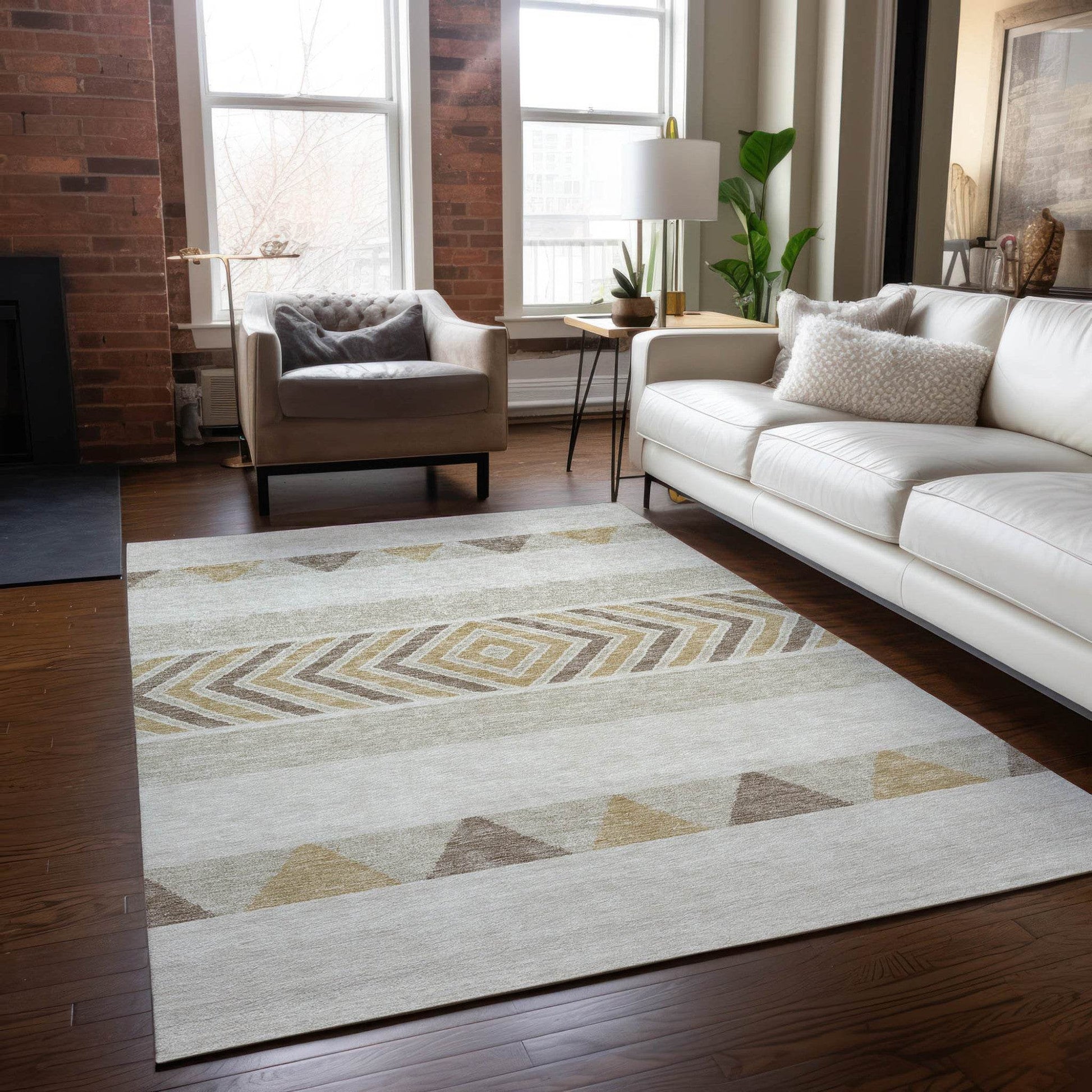 8' X 10' Ivory Beige And Taupe Southwestern Washable Indoor Outdoor Area Rug - Loft&Timber