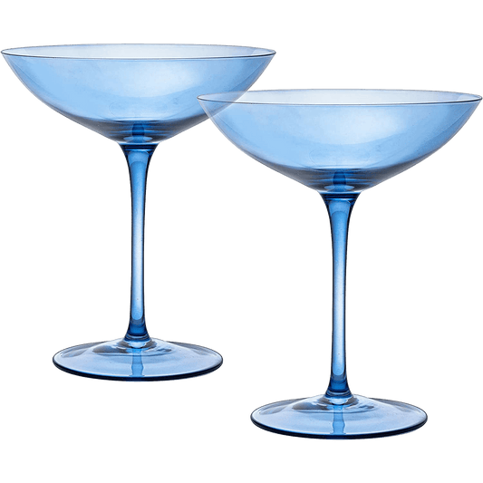 Champagne Coupes 12oz by The Wine Savant - Colorful Champagne Glasses, Prosecco, Mimosa Glasses Set, Cocktail Glass Set, Bar Glassware Luster Glasses (2, Cobalt Blue) - Loft&Timber