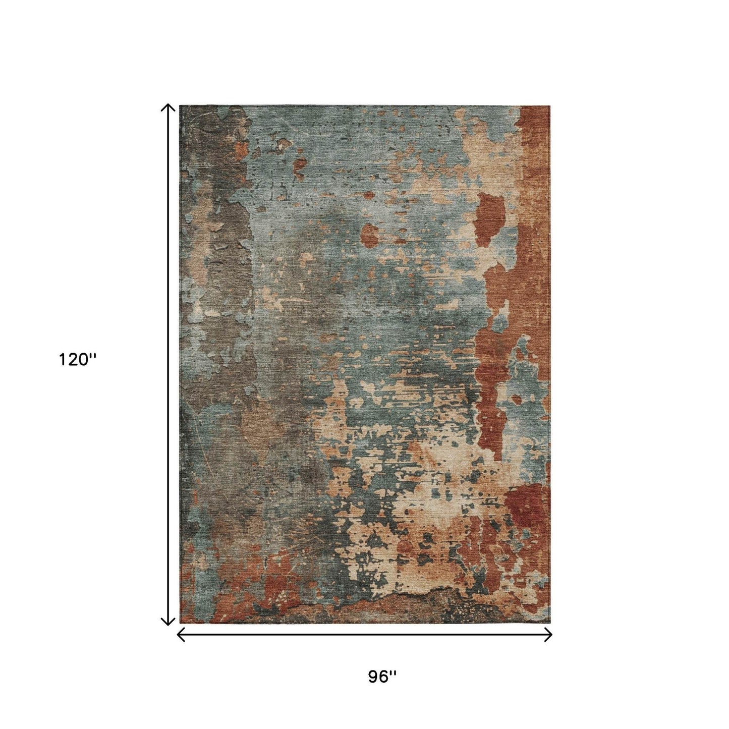 8' X 10' Pale Aqua Copper And Beige Abstract Washable Indoor Outdoor Area Rug - Loft&Timber