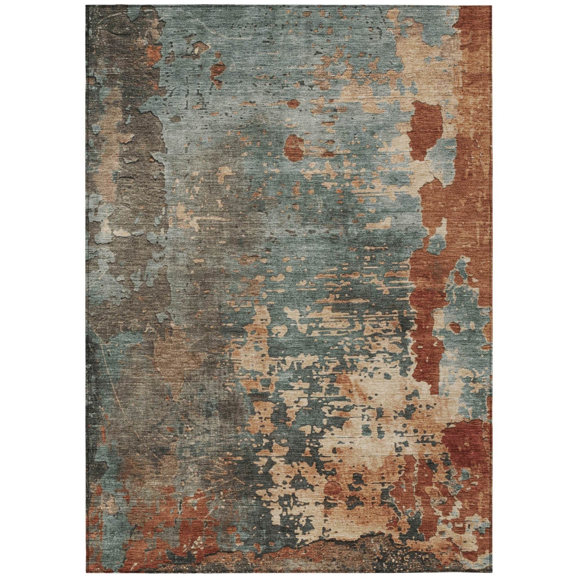 8' X 10' Pale Aqua Copper And Beige Abstract Washable Indoor Outdoor Area Rug - Loft&Timber