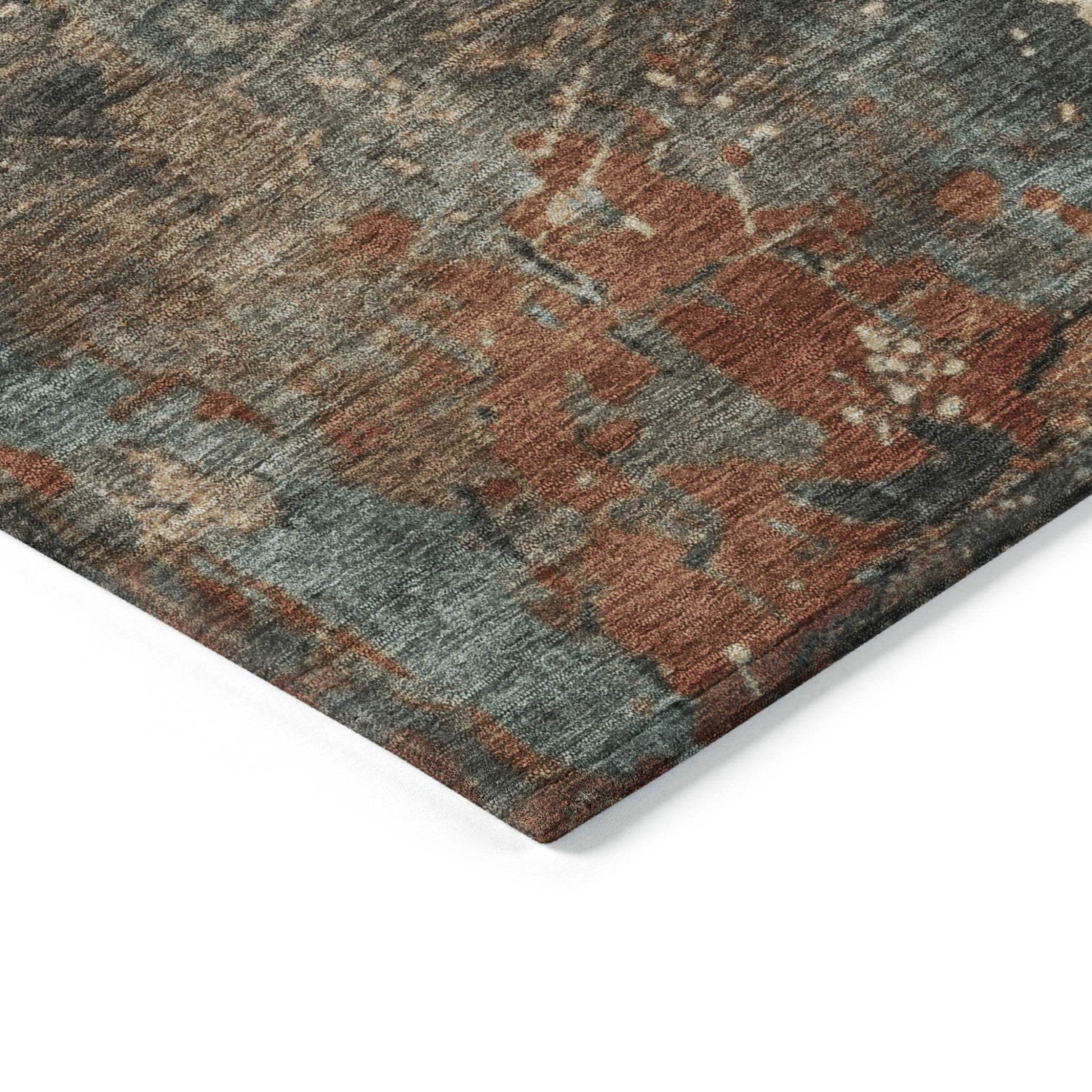 8' X 10' Pale Aqua Copper And Beige Abstract Washable Indoor Outdoor Area Rug - Loft&Timber