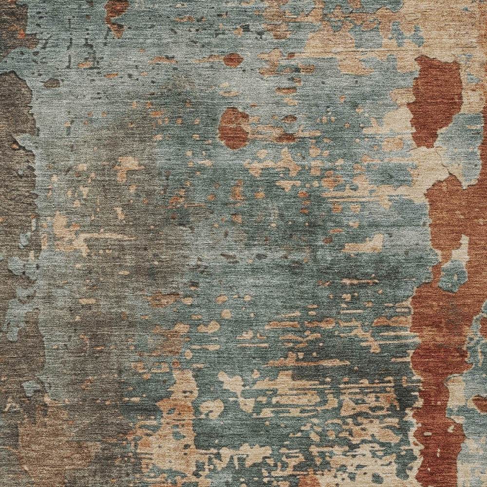 8' X 10' Pale Aqua Copper And Beige Abstract Washable Indoor Outdoor Area Rug - Loft&Timber