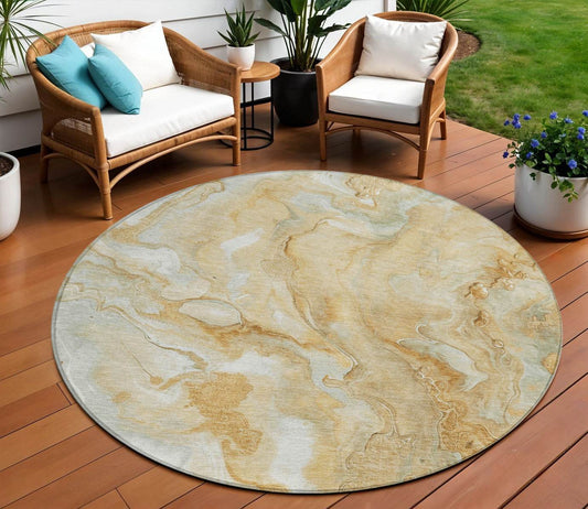 8' Gold And Silver Round Abstract Washable Indoor Outdoor Area Rug - Loft&Timber