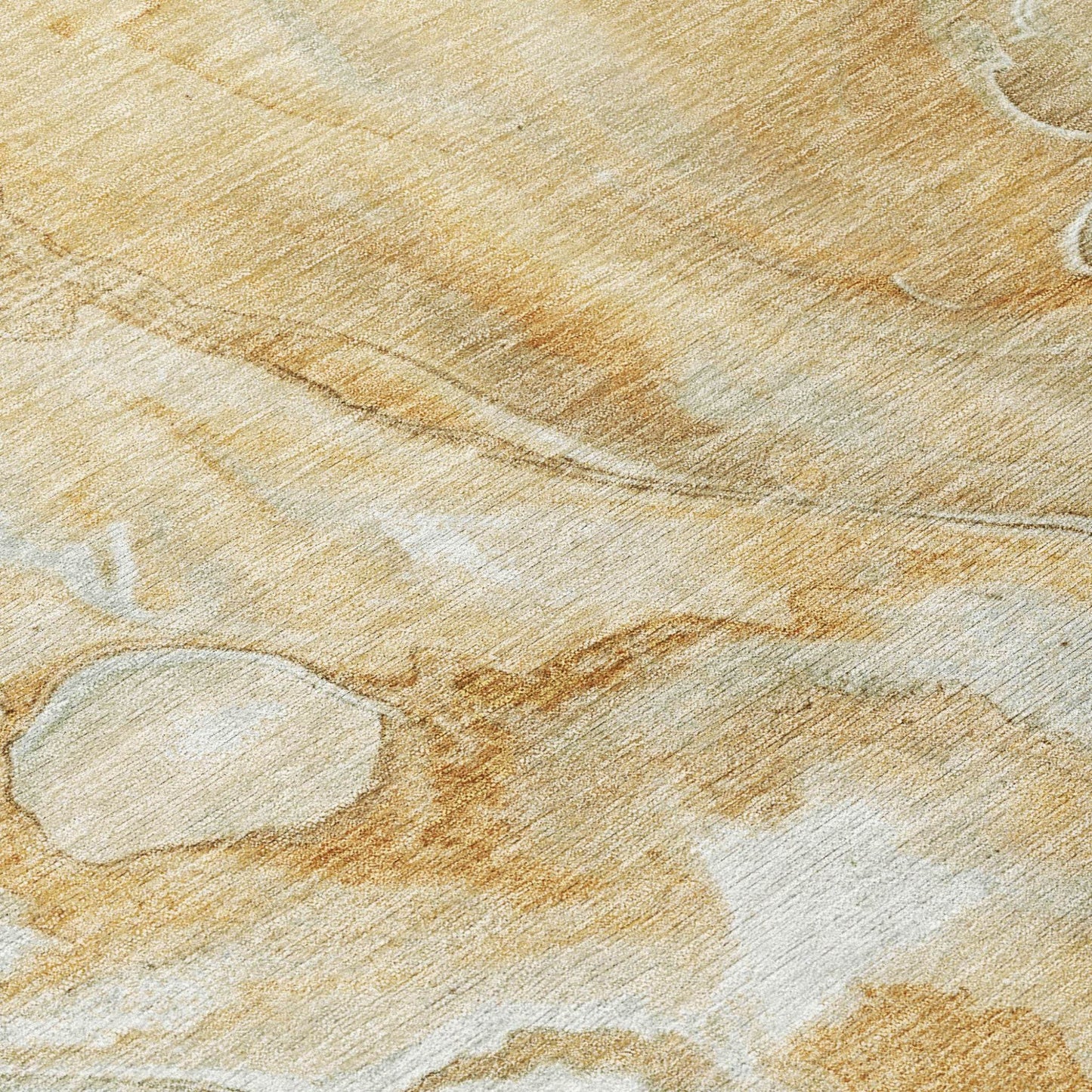 8' Gold And Silver Round Abstract Washable Indoor Outdoor Area Rug - Loft&Timber