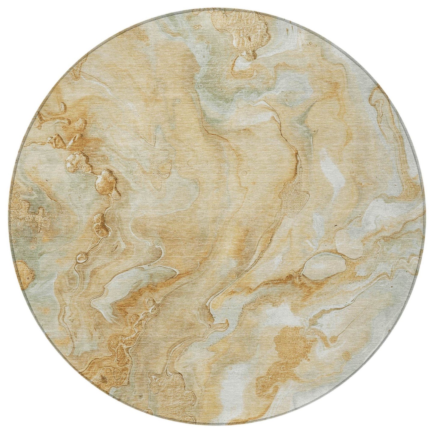 8' Gold And Silver Round Abstract Washable Indoor Outdoor Area Rug - Loft&Timber