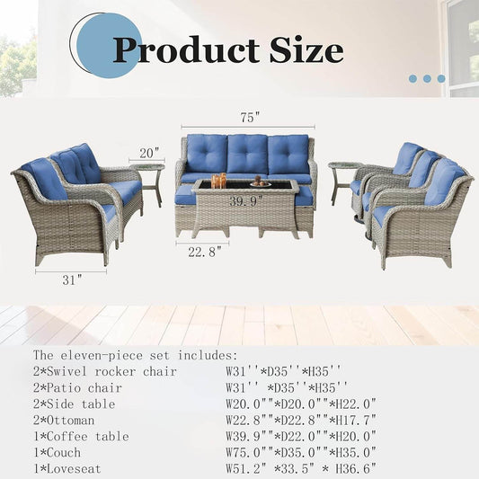 Cozy 11 Piece Outdoor Furniture Set with Swivel Chairs - Loft&Timber