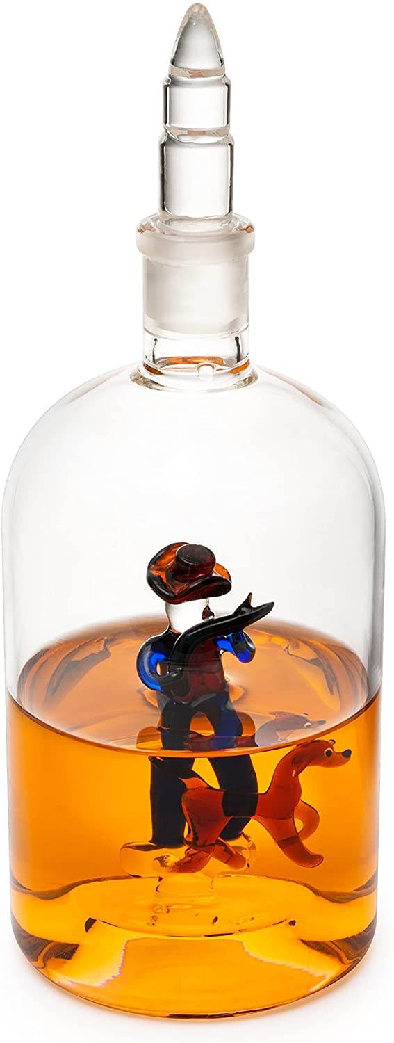 Wine & Whiskey Decanter, Hunting Gifts, Hunter with Dog - 750ml Decanter Bourbon Scotch Unique Gift for Him - Gamebirds Game - Hunter's Cowboy Decanter, Western Style Decanter, Gift Glassware - Loft&Timber