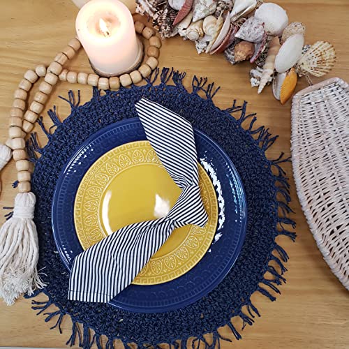 Charlo's Set of 4 Navy Blue Striped 100% Cotton Cloth Napkins 15" by 15" Washable Reusable - Loft&Timber