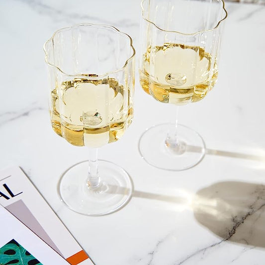 Flower Vintage Wine Glassware - Set of 2-13 oz Colorful Cocktail, Martini & Champagne Glasses, Prosecco, Mimosa Glasses Set, Cocktail Glass Set, Bar Glassware Luster Glasses 7" X 3" (Clear) - Loft&Timber