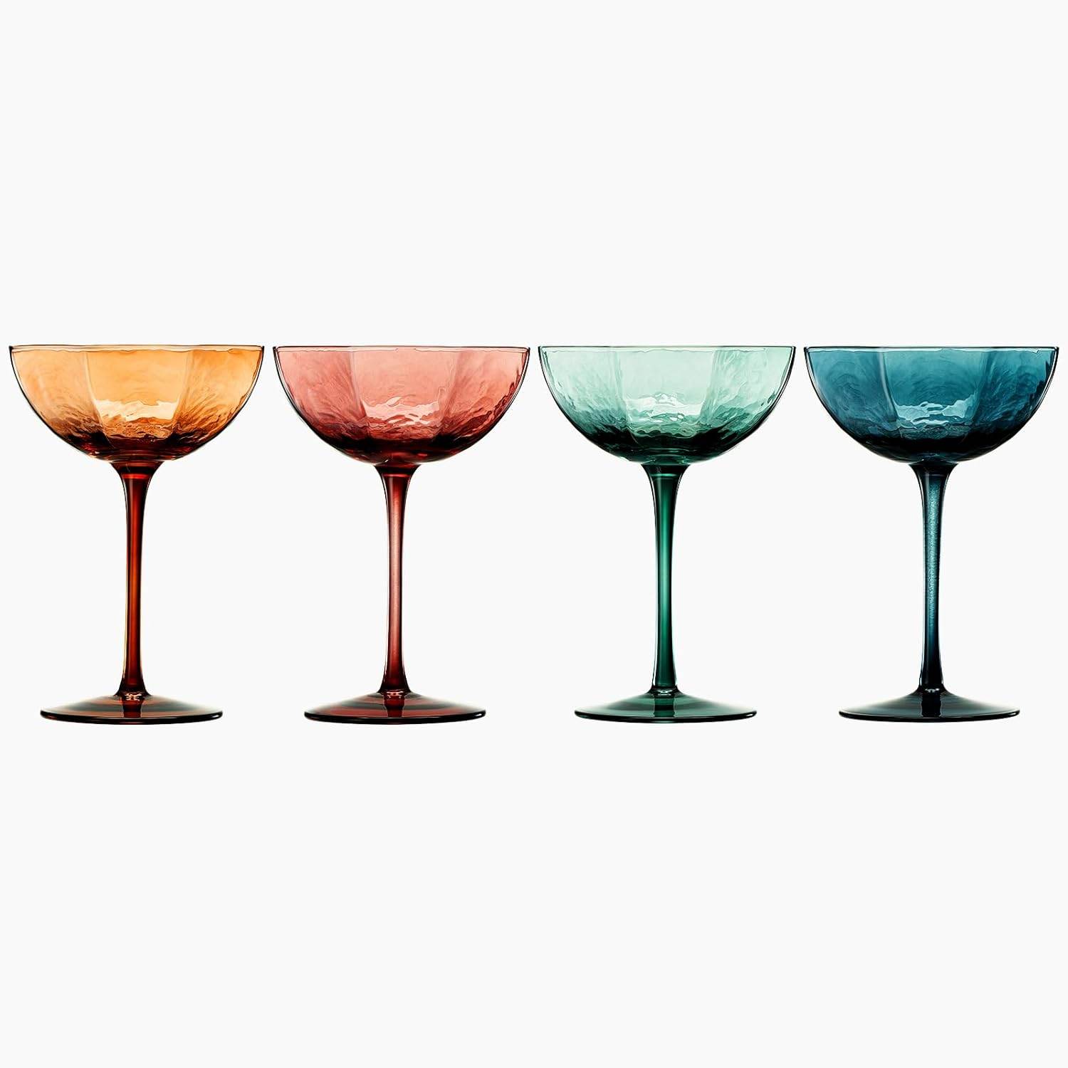 Khen Cocktail, Martini & Champagne Luxury Angled Coupe Glasses 6 oz | Set of 4 | Muted Colored - Loft&Timber