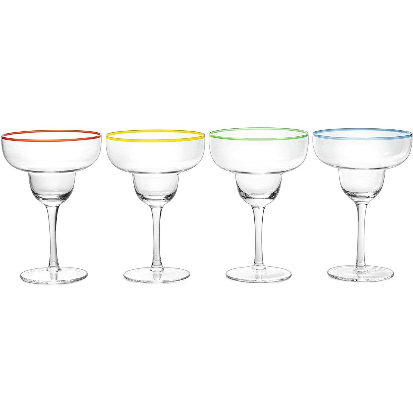 Margarita Cocktail Glasses, Party Colored Rims Cocktail Glasses 12oz Set of 4 by The Wine Savant - Fiesta Party Decoration Glasses, Mexican Glasses, Fun Box Adios Bitchachos, Thick Stem, Heavy Duty - Loft&Timber